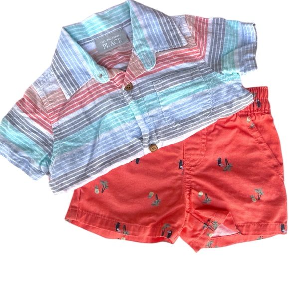 Children's Place Striped Shirt and Coral Shorts Set - Picture 1 of 1